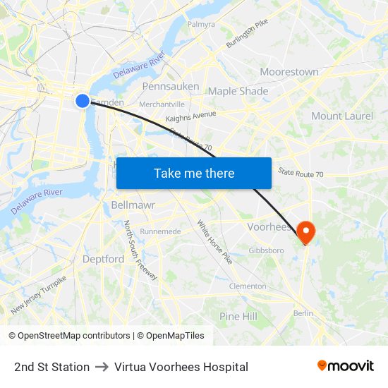 2nd St Station to Virtua Voorhees Hospital map