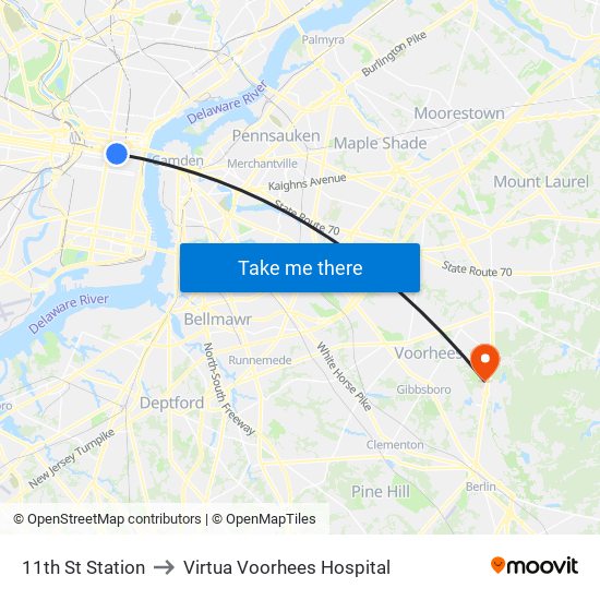 11th St Station to Virtua Voorhees Hospital map