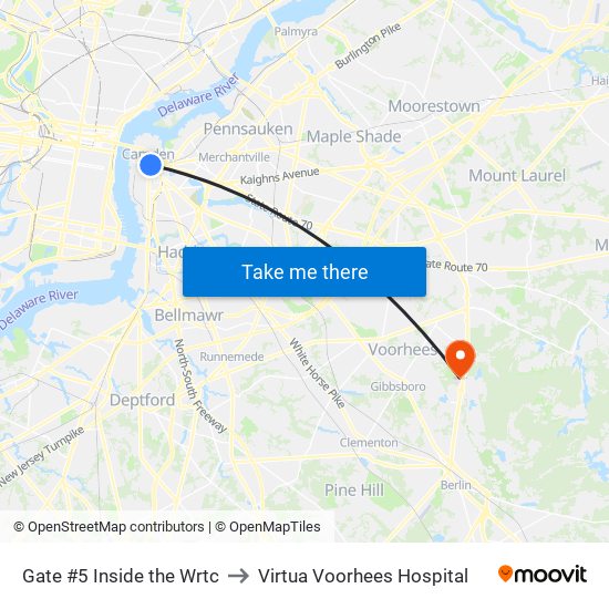 Gate #5 Inside the Wrtc to Virtua Voorhees Hospital map