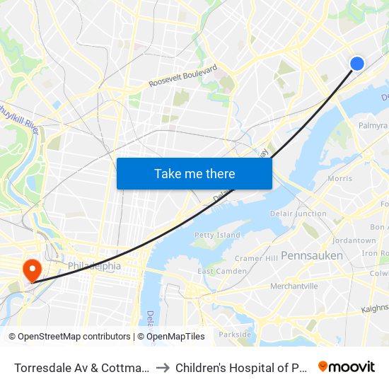 Torresdale Av & Cottman Av Loop to Children's Hospital of Philadelphia map