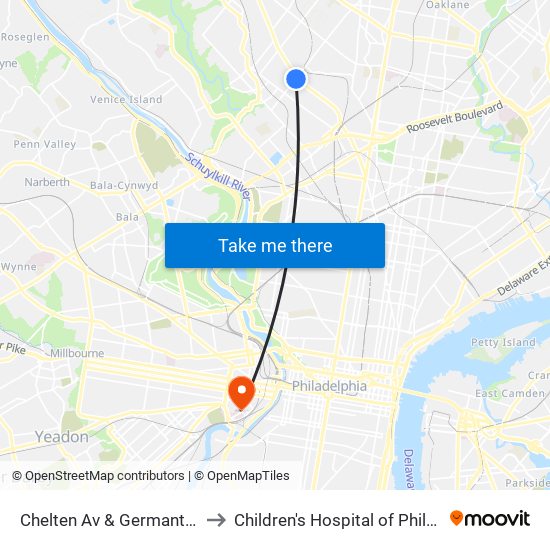 Chelten Av & Germantown Av to Children's Hospital of Philadelphia map