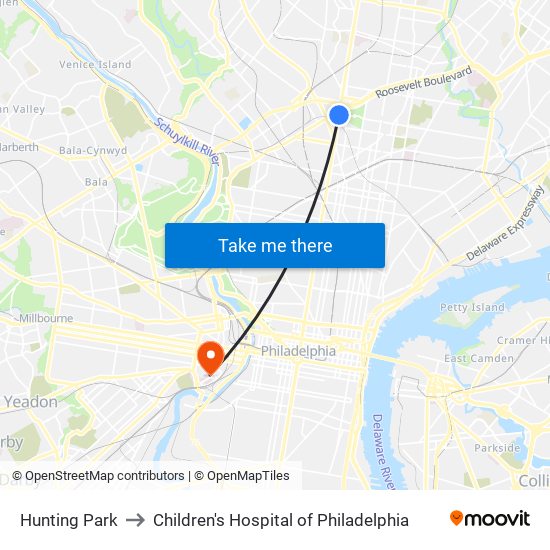 Hunting Park to Children's Hospital of Philadelphia map