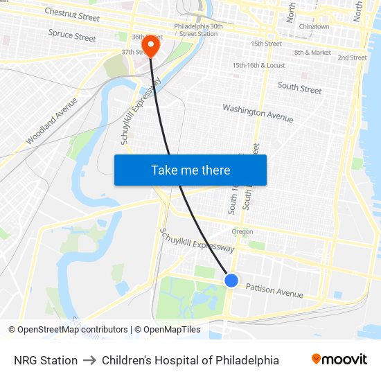NRG Station to Children's Hospital of Philadelphia map