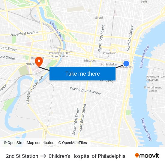 2nd St Station to Children's Hospital of Philadelphia map