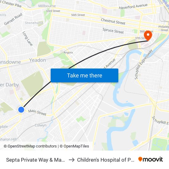 Septa Private Way & Macdade Blvd to Children's Hospital of Philadelphia map