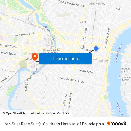 6th St at Race St to Children's Hospital of Philadelphia map