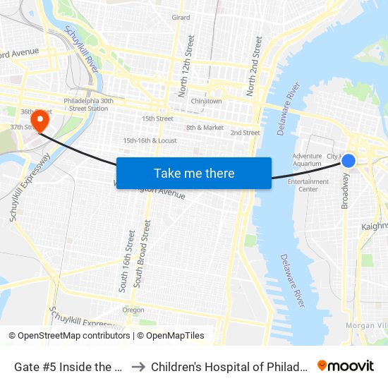 Gate #5 Inside the Wrtc to Children's Hospital of Philadelphia map