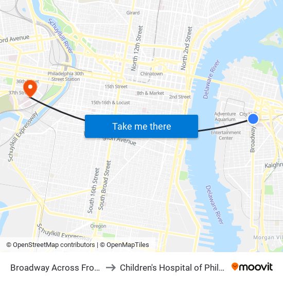 Broadway Across From Wrtc to Children's Hospital of Philadelphia map