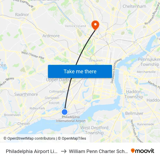 Philadelphia Airport Limo to William Penn Charter School map