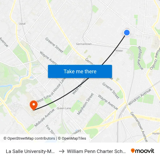 La Salle University-MDF to William Penn Charter School map