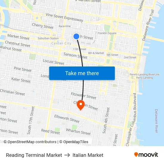 Reading Terminal Market to Italian Market map