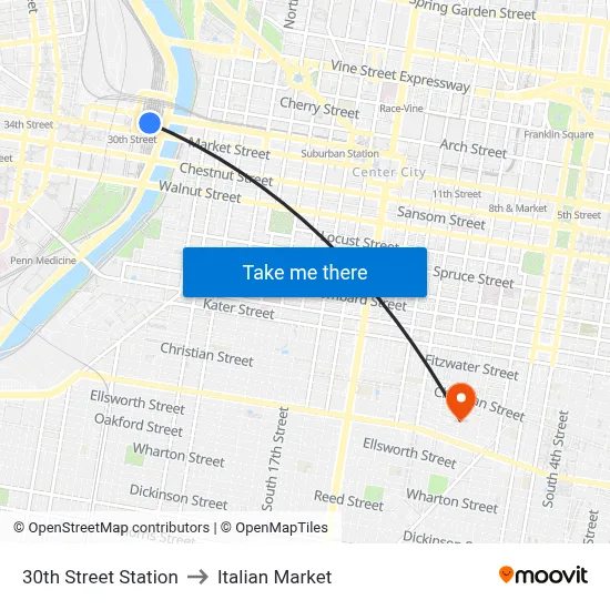 30th Street Station to Italian Market map