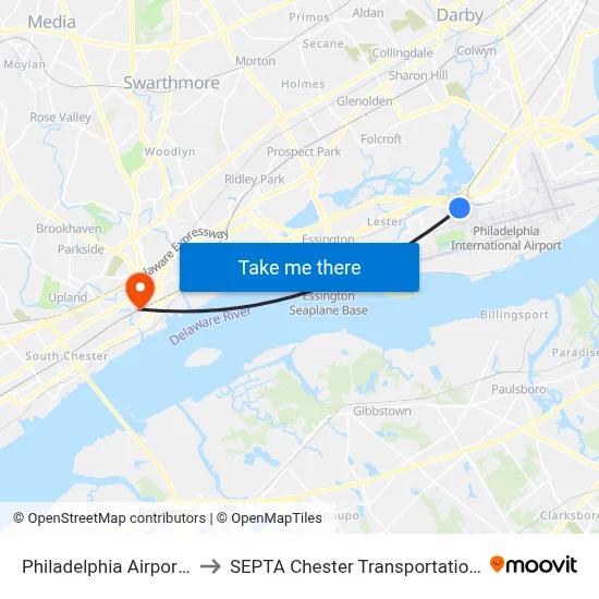 Philadelphia Airport Limo to SEPTA Chester Transportation Center map
