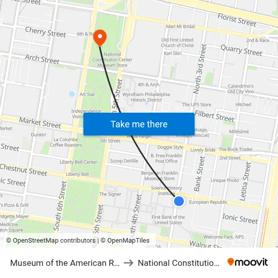 Museum of the American Revolution to National Constitution Center map