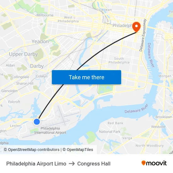 Philadelphia Airport Limo to Congress Hall map
