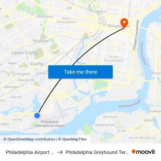 Philadelphia Airport Limo to Philadelphia Greyhound Terminal map