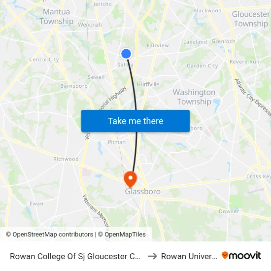Rowan College Of Sj Gloucester Campus to Rowan University map