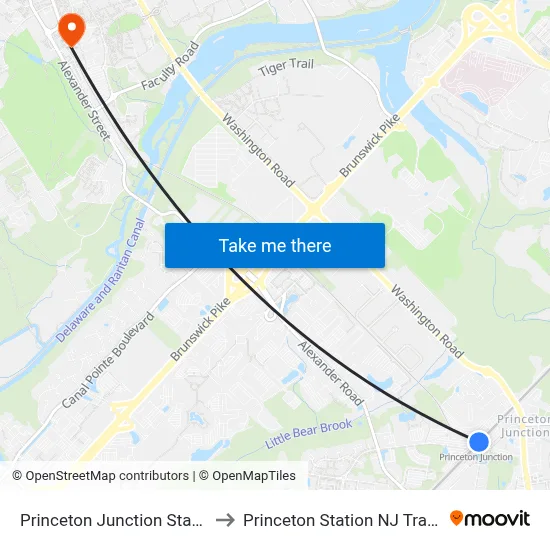 Princeton Junction Station to Princeton Station NJ Transit map