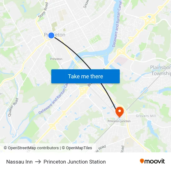 Nassau Inn to Princeton Junction Station map
