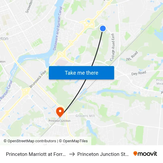 Princeton Marriott at Forrestal to Princeton Junction Station map