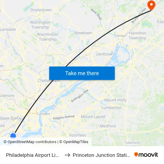 Philadelphia Airport Limo to Princeton Junction Station map