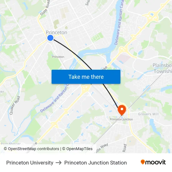 Princeton University to Princeton Junction Station map