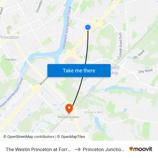 The Westin Princeton at Forrestal Village to Princeton Junction Station map