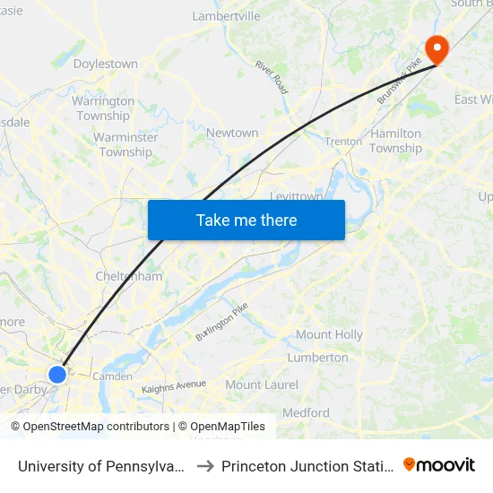 University of Pennsylvania, 4046 Walnut St to Princeton Junction Station map