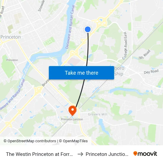 The Westin Princeton at Forrestal Village to Princeton Junction Station map