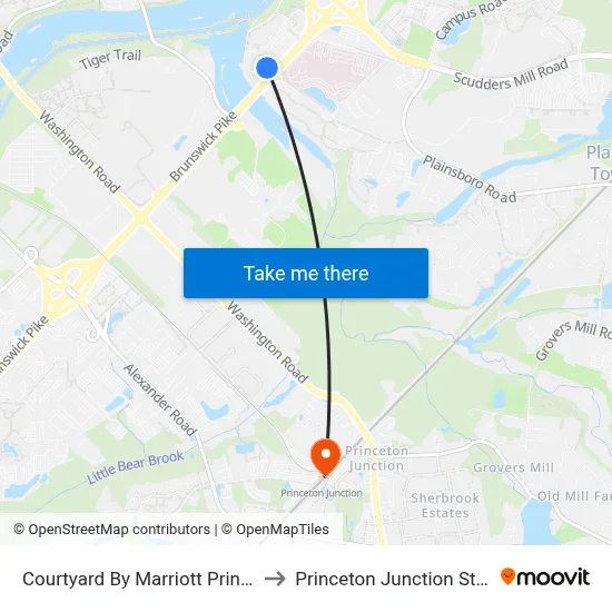 Courtyard By Marriott Princeton to Princeton Junction Station map