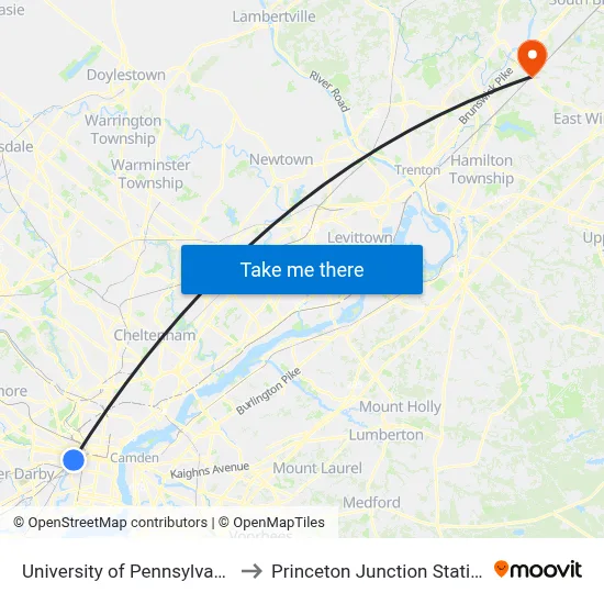 University of Pennsylvania to Princeton Junction Station map
