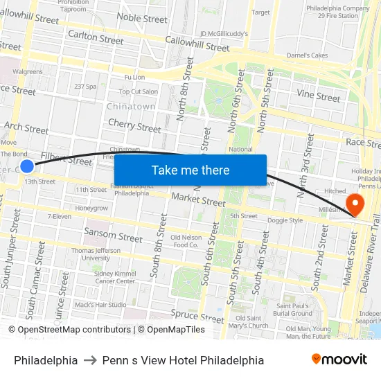 Philadelphia to Penn s View Hotel Philadelphia map