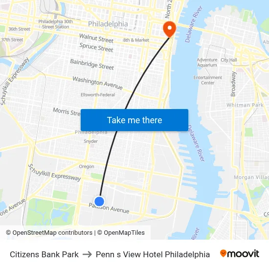Citizens Bank Park to Penn s View Hotel Philadelphia map