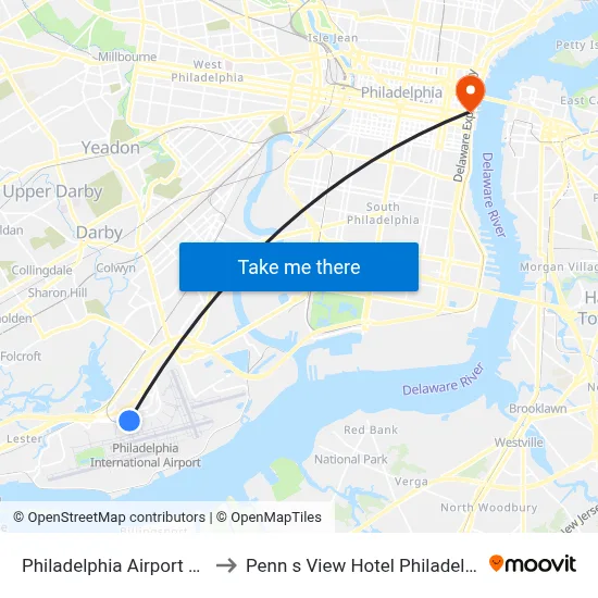 Philadelphia Airport PHL to Penn s View Hotel Philadelphia map