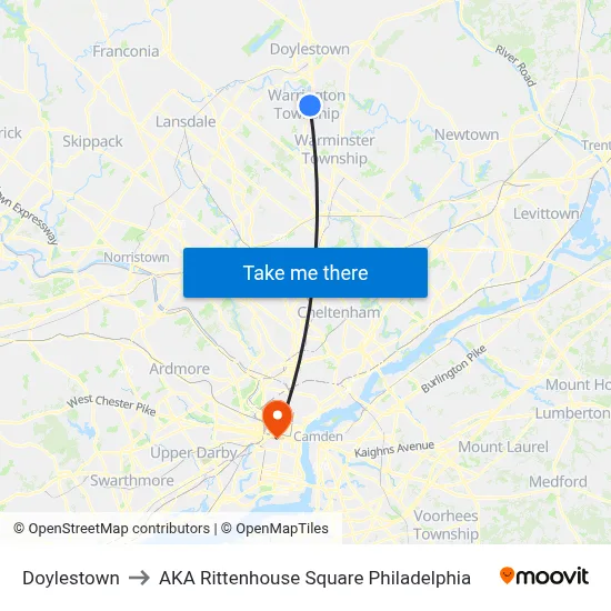 Doylestown to AKA Rittenhouse Square Philadelphia map