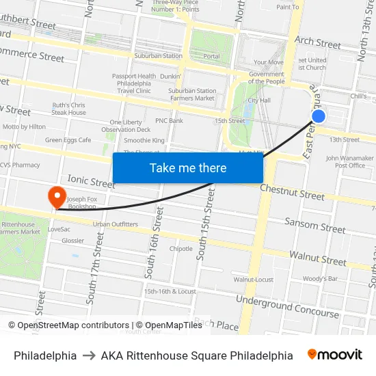 Philadelphia to AKA Rittenhouse Square Philadelphia map