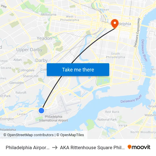 Philadelphia Airport Limo to AKA Rittenhouse Square Philadelphia map