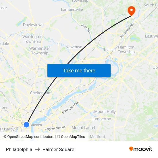 Philadelphia to Palmer Square map