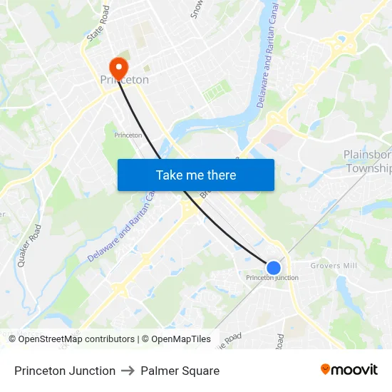 Princeton Junction to Palmer Square map