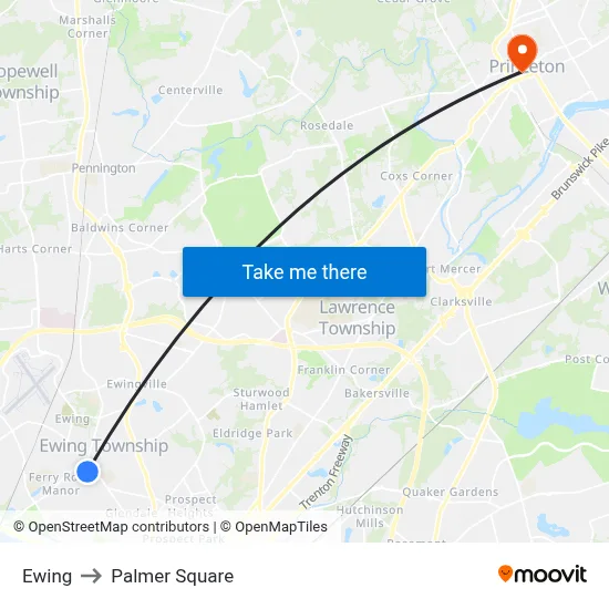Ewing to Palmer Square map