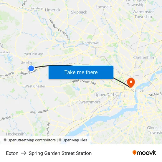Exton to Spring Garden Street Station map