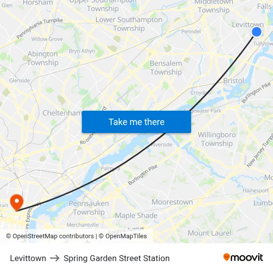 Levittown to Spring Garden Street Station map