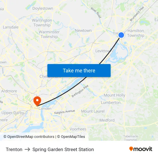 Trenton to Spring Garden Street Station map