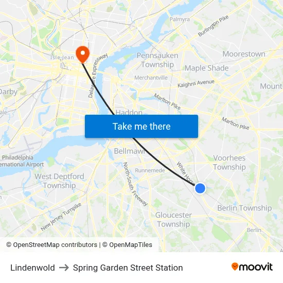 Lindenwold to Spring Garden Street Station map