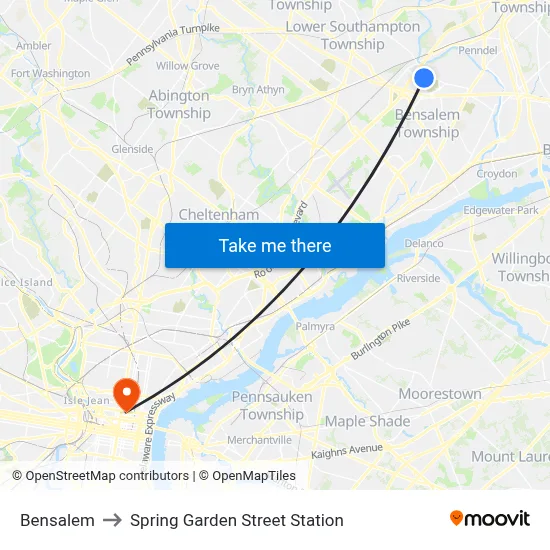 Bensalem to Spring Garden Street Station map