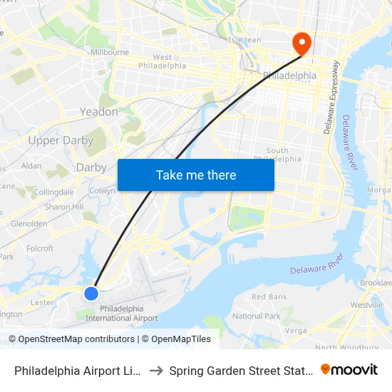 Philadelphia Airport Limo to Spring Garden Street Station map