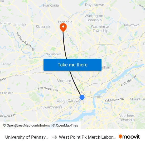 University of Pennsylvania to West Point Pk Merck Laboratories map