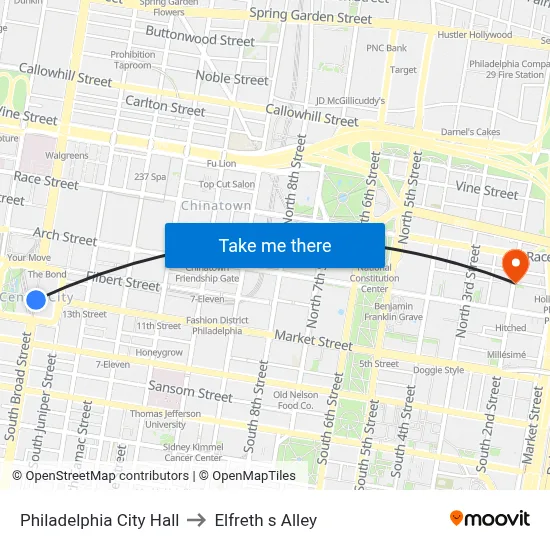 Philadelphia City Hall to Elfreth s Alley map