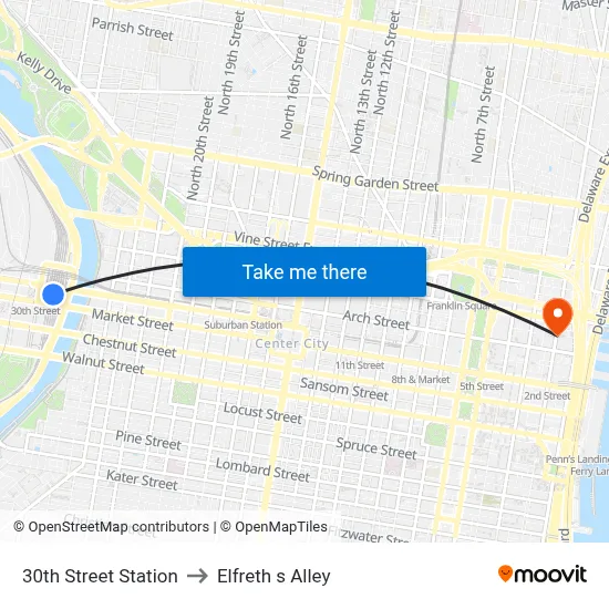 30th Street Station to Elfreth s Alley map