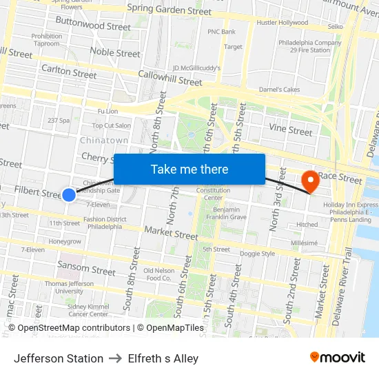 Jefferson Station to Elfreth s Alley map